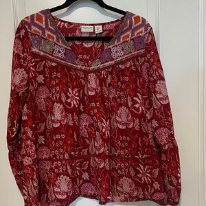 Rachel Zoe Red Floral Embroidered Blouse